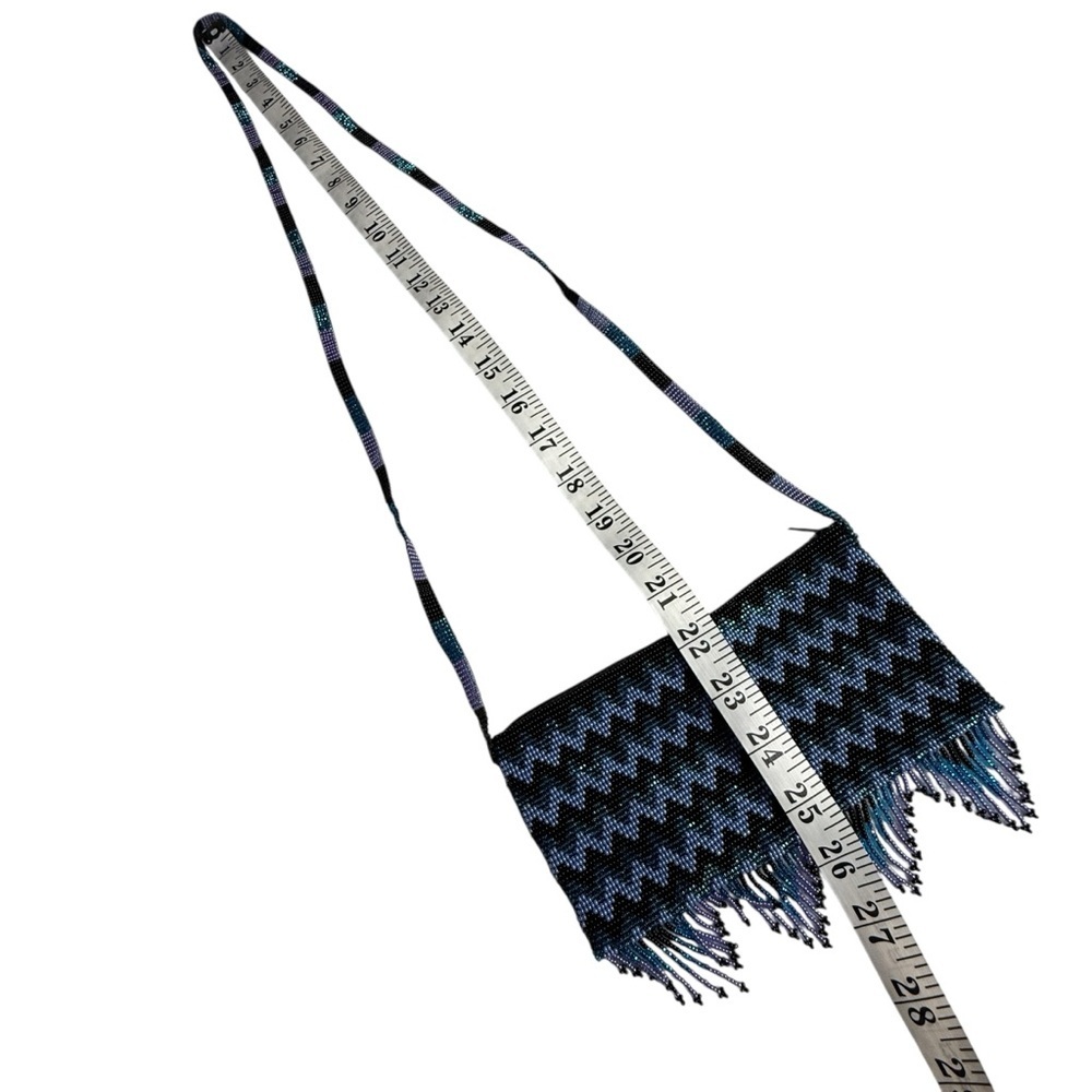 Beaded Purse Bag Chevron Purple Blue Black Crossbody BeadedStrap Handmade Fringe - Picture 5 of 6